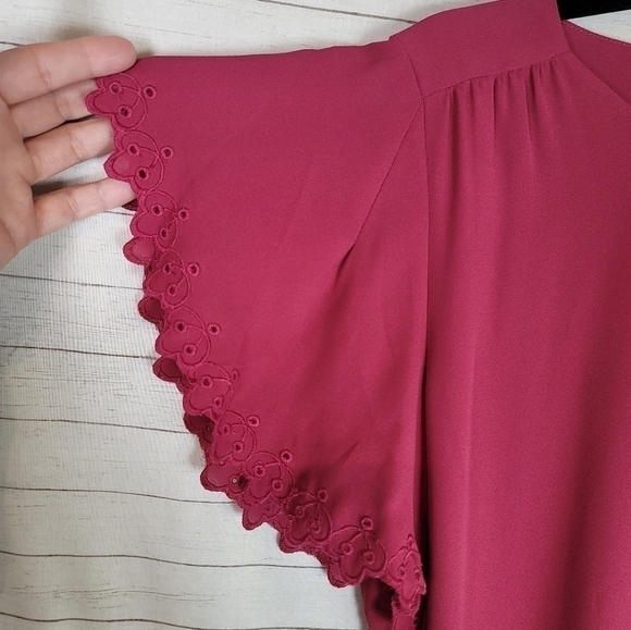 LOFT FLUTTER EYELET SLEEVE RASPBERRY PINK DRESS, sz MEDIUM - Picture 2 of 14